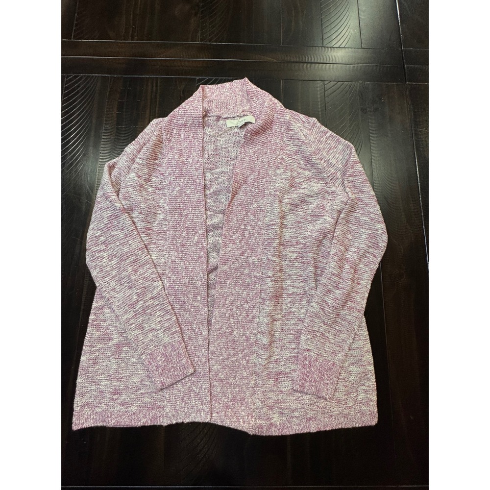 LOFT Women Pink White Marled Space Dye Open Front Shawl Collar Cardigan Sweater